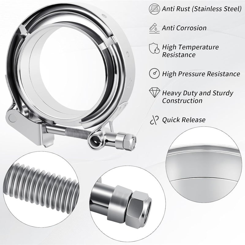 MuHize 3.5 Inch Quick Release V Band Clamp with Male Female Flanges - 304 Stainless Steel Heavy Duty Exhaust Clamp for Turbo/Headers/Manifolds - Image 5